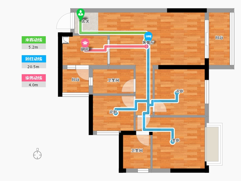 重庆-重庆市-天誉智慧城5-3,5-4,5-5,5-2建面93.96㎡-70.04-户型库-动静线