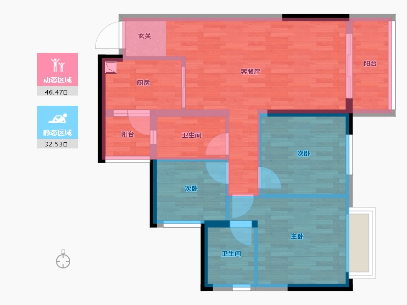 重庆-重庆市-天誉智慧城5-3,5-4,5-5,5-2建面93.96㎡-70.04-户型库-动静分区