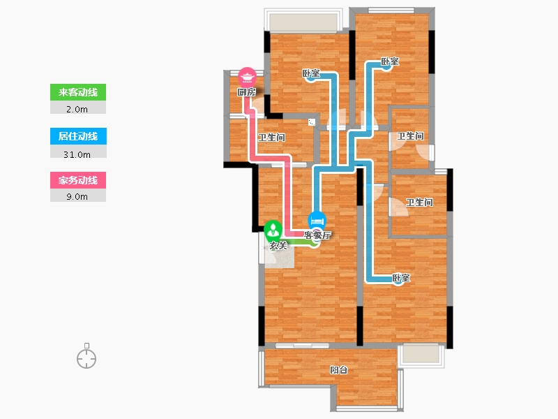 重庆-重庆市-远洋合能枫丹江屿洋房4,7,8,9,17建面111.08㎡-89.55-户型库-动静线