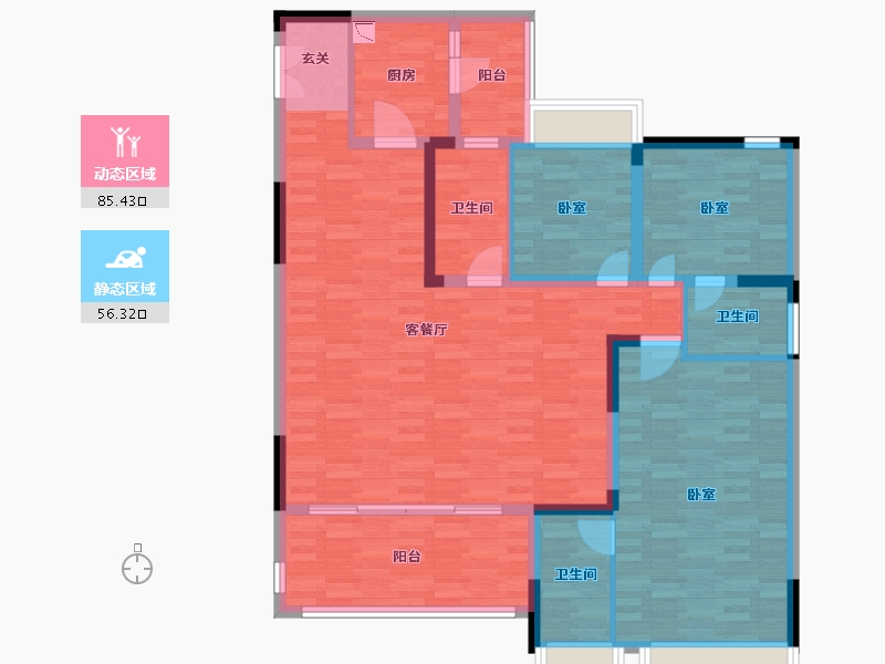 重庆-重庆市-金辉长江铭著高层1号楼,高层2号楼建面160㎡-128.26-户型库-动静分区