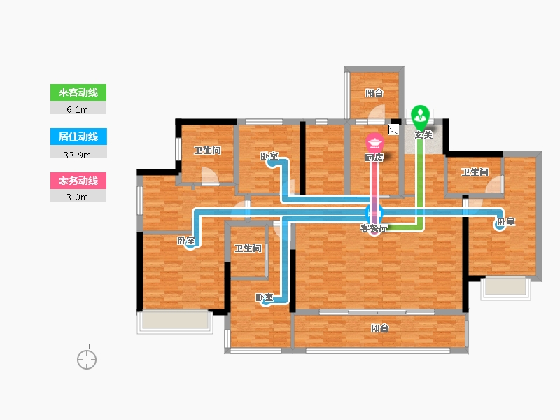 重庆-重庆市-金辉长江铭著4号楼,5号楼建面185m²-142.93-户型库-动静线