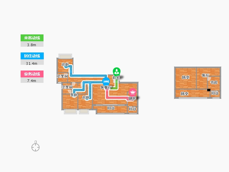 重庆-重庆市-财信融创九阙府6号楼,7号楼建面179㎡-164.87-户型库-动静线