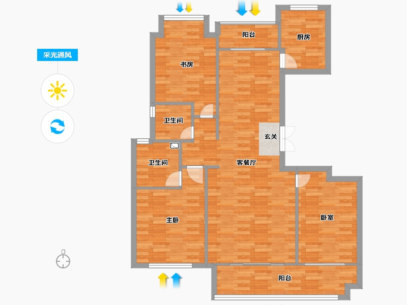 重庆-重庆市-财信融创九阙府2号楼,3号楼建面130㎡-101.14-户型库-采光通风