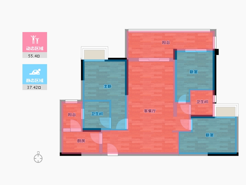 重庆-重庆市-中昂新天地17号楼D3户型108.33㎡-82.01-户型库-动静分区