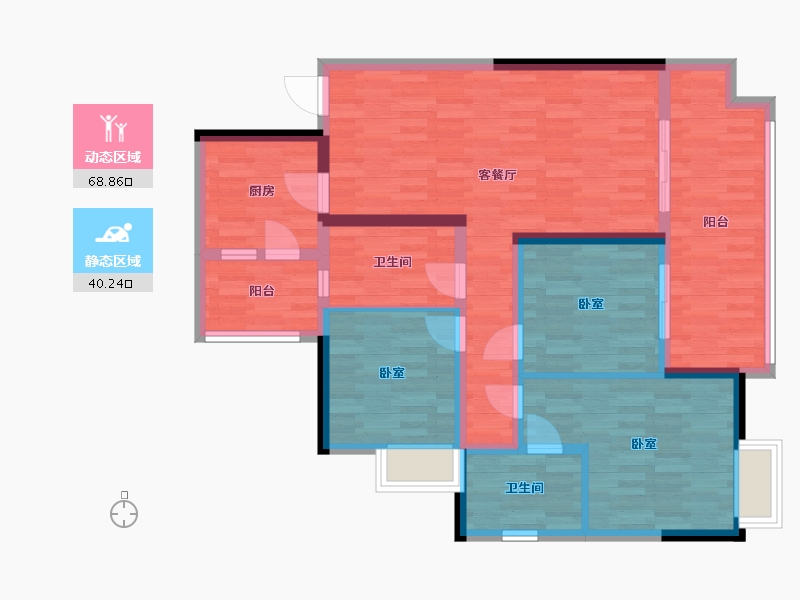 重庆-重庆市-仁能云的左28号楼D户型119.55m²-97.05-户型库-动静分区