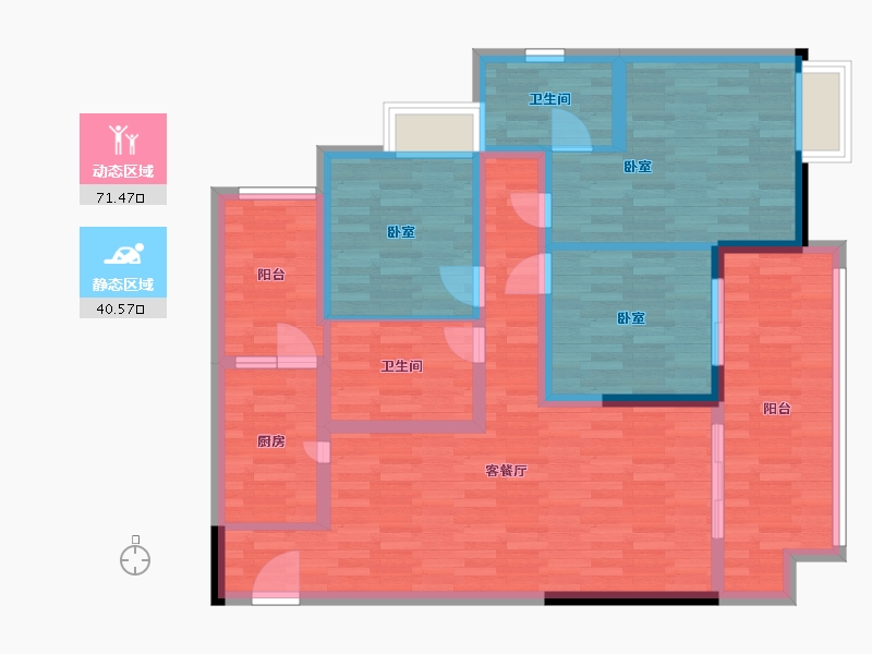 重庆-重庆市-仁能云的左28号楼E户型123.56m²-99.48-户型库-动静分区