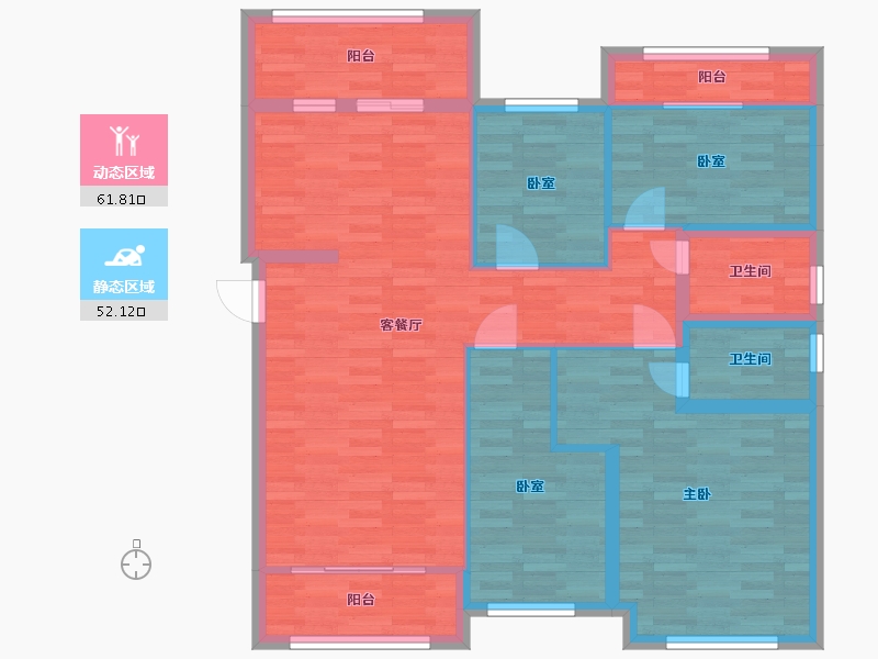 重庆-重庆市-中骏雍景湾H户型126.26m²-101.81-户型库-动静分区