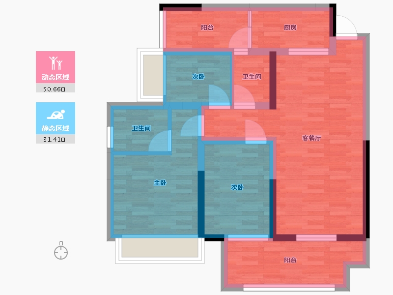 重庆-重庆市-阳光城中央大道38号楼41号楼23号楼24号楼套内89m²-70.89-户型库-动静分区