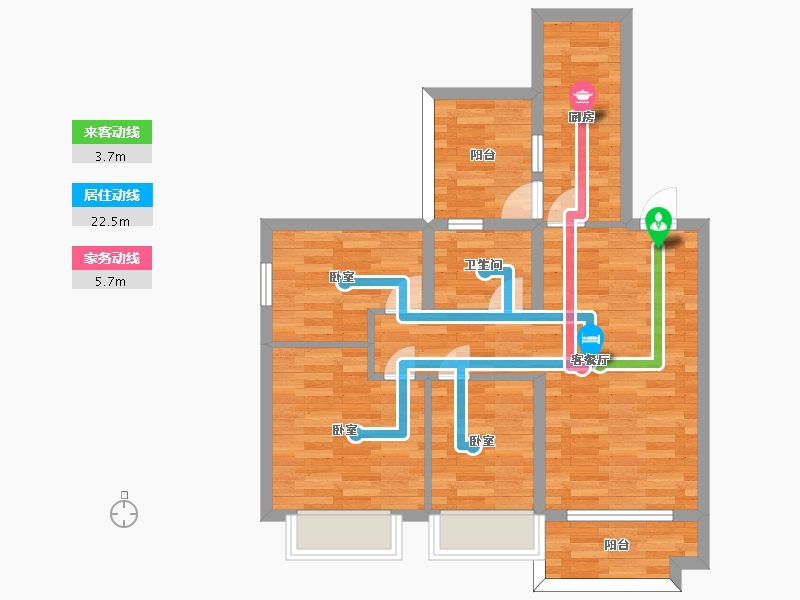 重庆-重庆市-恒大金碧天下703号楼95㎡-68.65-户型库-动静线