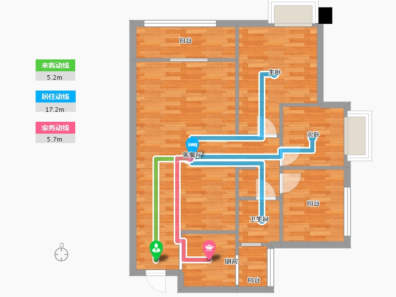 重庆-重庆市-嘉裕国际社区3号楼1号楼2号楼A户型88m²-71.26-户型库-动静线