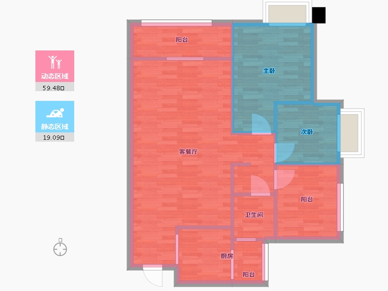 重庆-重庆市-嘉裕国际社区3号楼1号楼2号楼A户型88m²-71.26-户型库-动静分区