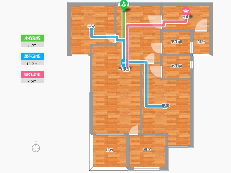 重庆-重庆市-祥瑞城G5-G7号楼D户型90.96m²-76.22-户型库-动静线