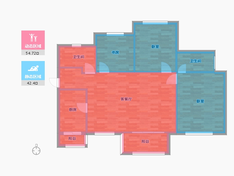 重庆-重庆市-财信中梁首府C户型套内88.78m²-88.80-户型库-动静分区