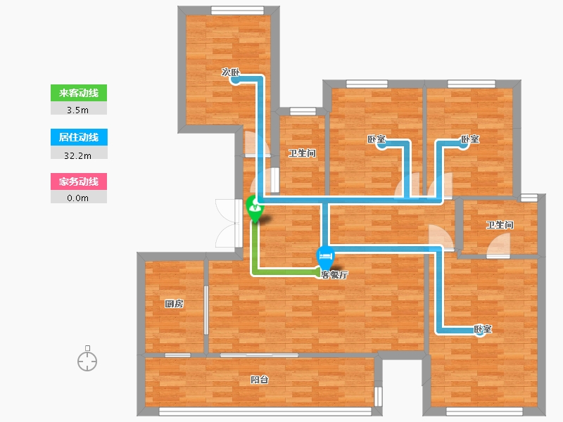 重庆-重庆市-城海滨江春城B户型125m²-100.20-户型库-动静线