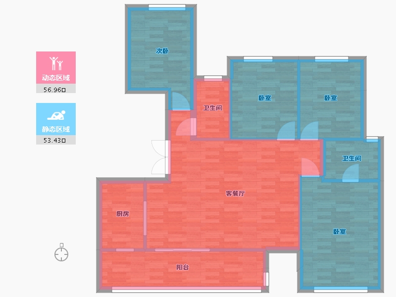 重庆-重庆市-城海滨江春城B户型125m²-100.20-户型库-动静分区