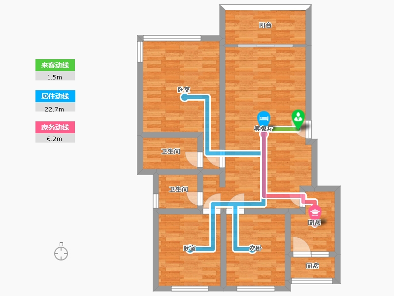 重庆-重庆市-城海滨江春城F户型99m²-79.17-户型库-动静线