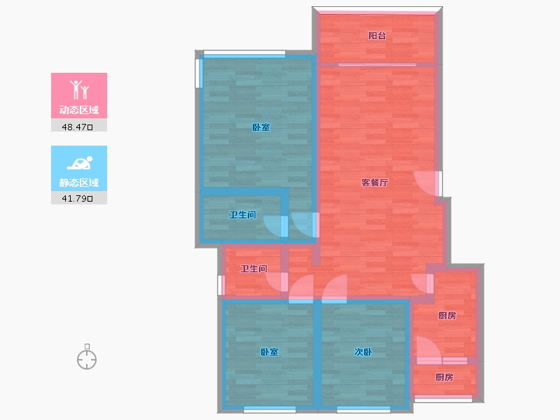 重庆-重庆市-城海滨江春城F户型99m²-79.17-户型库-动静分区