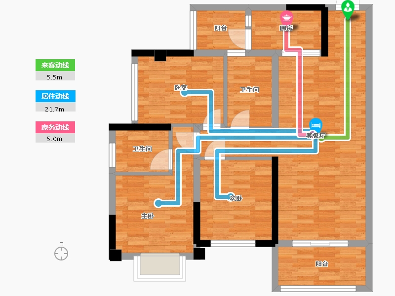 重庆-重庆市-双福新鸥鹏拉菲公馆B1户型99.78m²-78.32-户型库-动静线