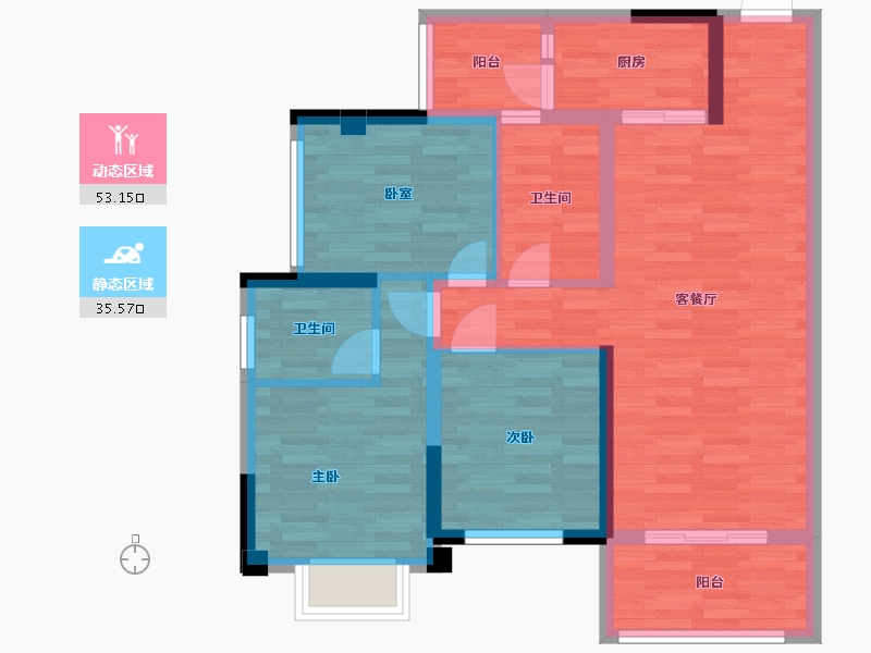 重庆-重庆市-双福新鸥鹏拉菲公馆B1户型99.78m²-78.32-户型库-动静分区