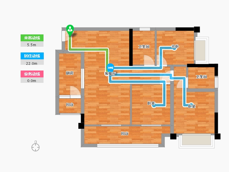 重庆-重庆市-双福新鸥鹏拉菲公馆B2户型98.8m²-78.33-户型库-动静线