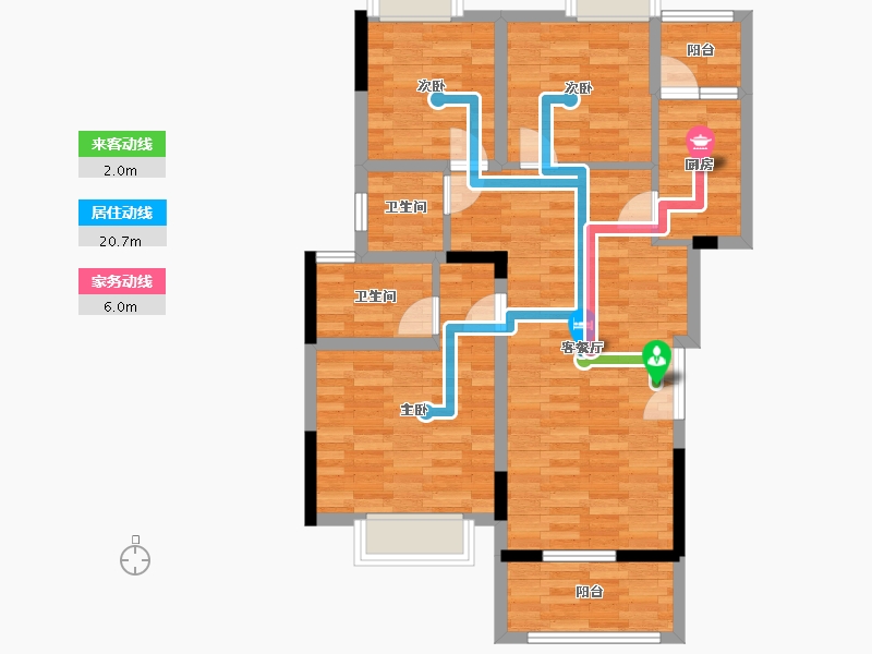 重庆-重庆市-双福新鸥鹏拉菲公馆B户型98.58m²-80.34-户型库-动静线