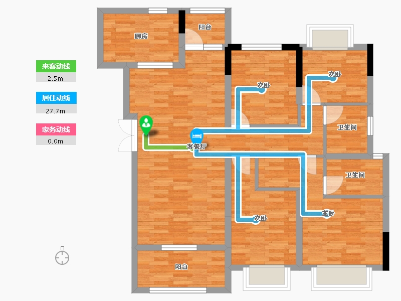 重庆-重庆市-双福新鸥鹏拉菲公馆C户型119.71m²-96.44-户型库-动静线