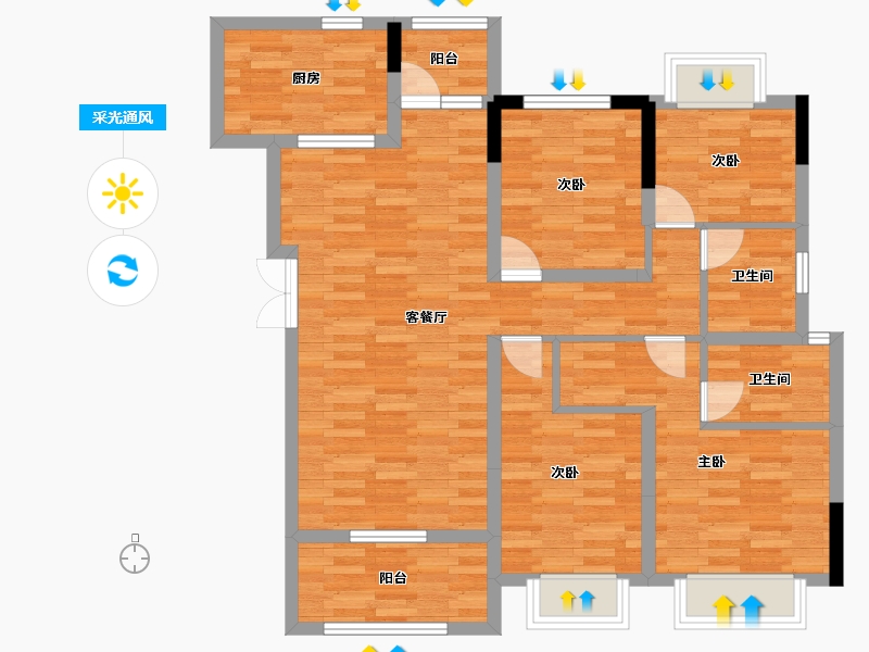 重庆-重庆市-双福新鸥鹏拉菲公馆C户型119.71m²-96.44-户型库-采光通风