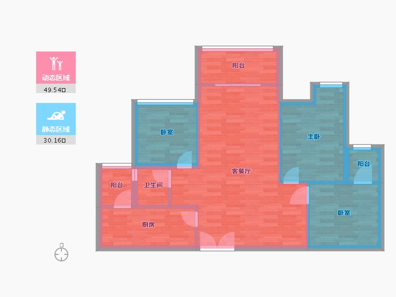 重庆-重庆市-双福时代广场B户型90.19m²-71.72-户型库-动静分区