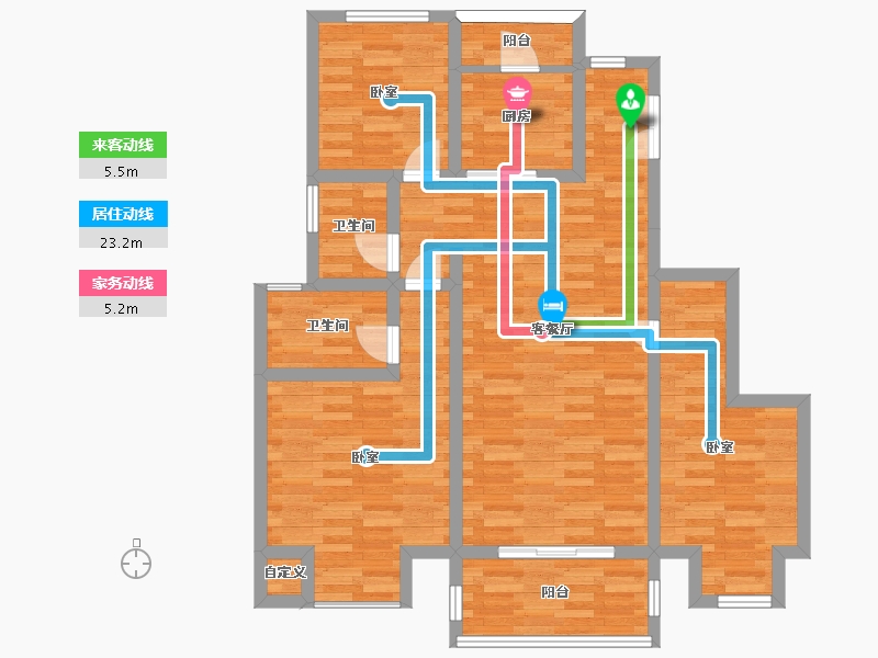 重庆-重庆市-御景滨江花园Y1户型118.8m²-92.00-户型库-动静线