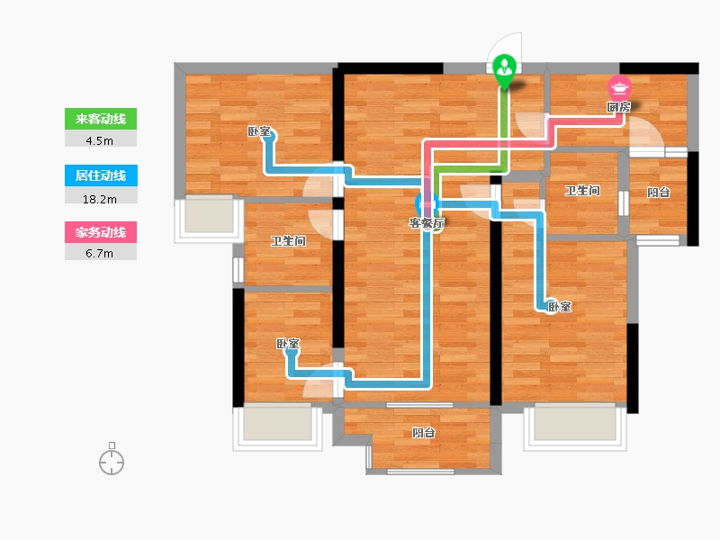 重庆-重庆市-新城和昱麟云4号楼,10号楼B2户型96m²-70.20-户型库-动静线