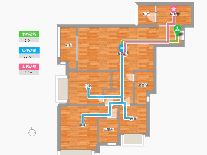 重庆-重庆市-新城和昱麟云4号楼,10号楼B1户型98m²-75.36-户型库-动静线