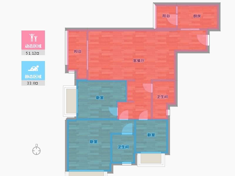 重庆-重庆市-新城和昱麟云4号楼,10号楼B1户型98m²-75.36-户型库-动静分区