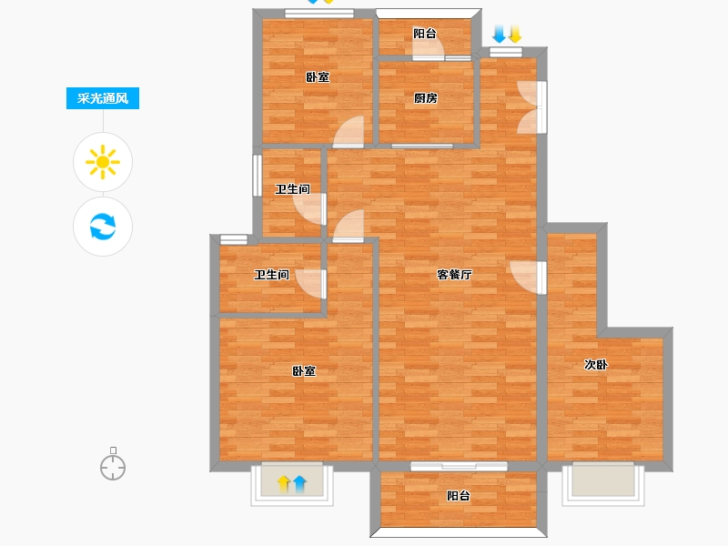 重庆-重庆市-新城和昱麟云5,6,7,9,12,20号楼Y1户型117m²-90.69-户型库-采光通风