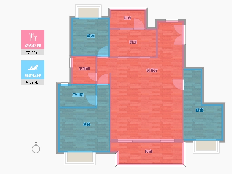 重庆-重庆市-新城和昱麟云5,6,7,9,12,20号楼Y2户型127m²-99.31-户型库-动静分区