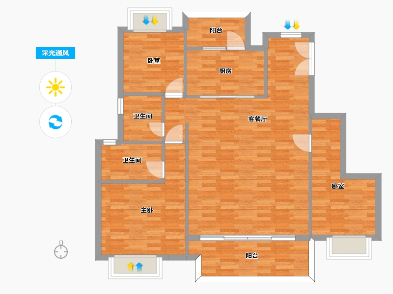 重庆-重庆市-新城和昱麟云5,6,7,9,12,20号楼Y2户型127m²-99.31-户型库-采光通风