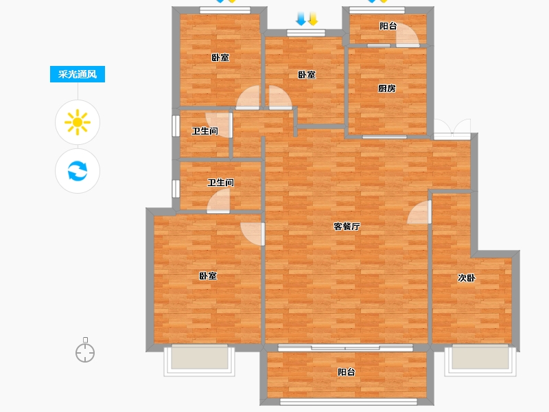 重庆-重庆市-新城和昱麟云Y3户型142m²-116.11-户型库-采光通风