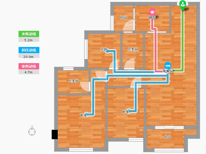 重庆-重庆市-财信中梁华府1,14,15,16号楼99㎡-79.01-户型库-动静线