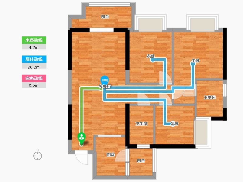 重庆-重庆市-佳兆业篆山熙园3,9,1,2号楼A户型96m²-70.41-户型库-动静线