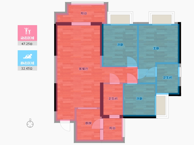 重庆-重庆市-佳兆业篆山熙园3,9,1,2号楼A户型96m²-70.41-户型库-动静分区