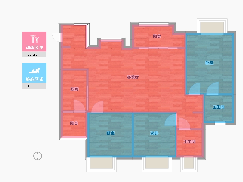 重庆-重庆市-佳兆业篆山熙园3,9,1,2号楼B户型106m²-79.36-户型库-动静分区