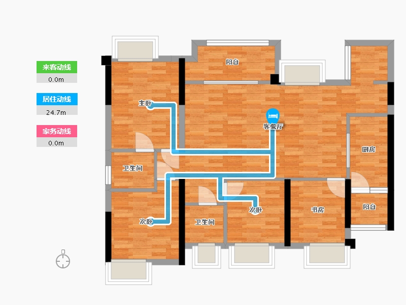 重庆-重庆市-佳兆业篆山熙园1号楼,2号楼C户型124m²-87.97-户型库-动静线