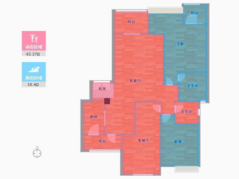 重庆-重庆市-天盈首原套内94m²-91.08-户型库-动静分区