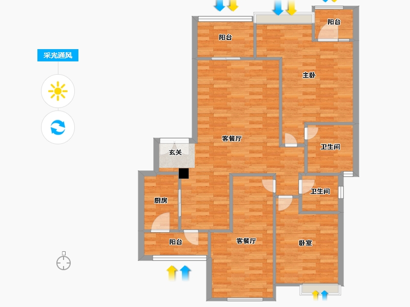 重庆-重庆市-天盈首原套内94m²-91.08-户型库-采光通风