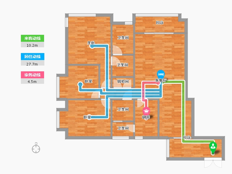 重庆-重庆市-皇冠国际3号楼建面127.2㎡-104.67-户型库-动静线