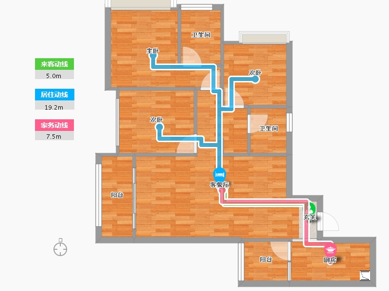 重庆-重庆市-金科联发東悦府二组团1号楼,三组团高层3号楼建面100㎡-74.16-户型库-动静线