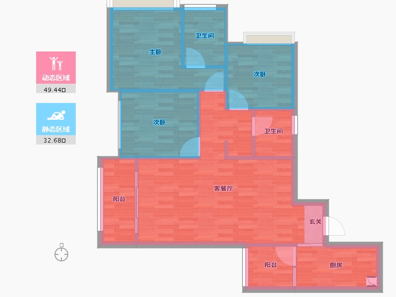 重庆-重庆市-金科联发東悦府二组团1号楼,三组团高层3号楼建面100㎡-74.16-户型库-动静分区