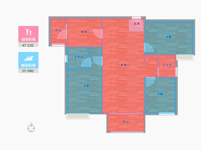 重庆-重庆市-金科联发東悦府二组团1号楼建面98㎡-75.19-户型库-动静分区