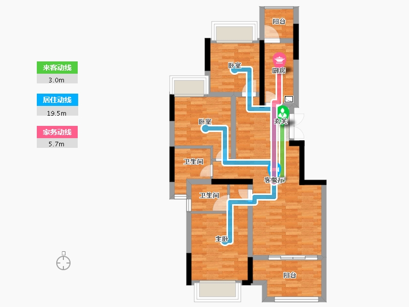 重庆-重庆市-金科联发東悦府三组团洋房2号楼,4号楼建面94㎡-72.04-户型库-动静线