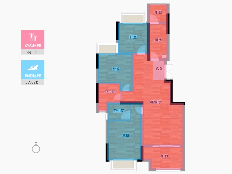 重庆-重庆市-金科联发東悦府三组团洋房2号楼,4号楼建面94㎡-72.04-户型库-动静分区