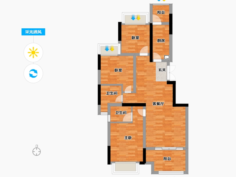 重庆-重庆市-金科联发東悦府三组团洋房2号楼,4号楼建面94㎡-72.04-户型库-采光通风